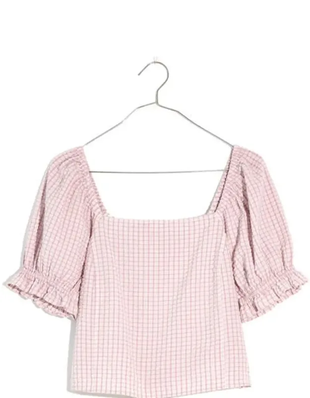 Seersucker Puff Sleeve Crop Top