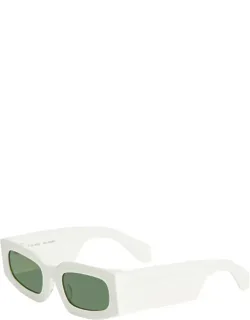 Sunglasses Rectangle Full Rim, White Frame And Green Lens