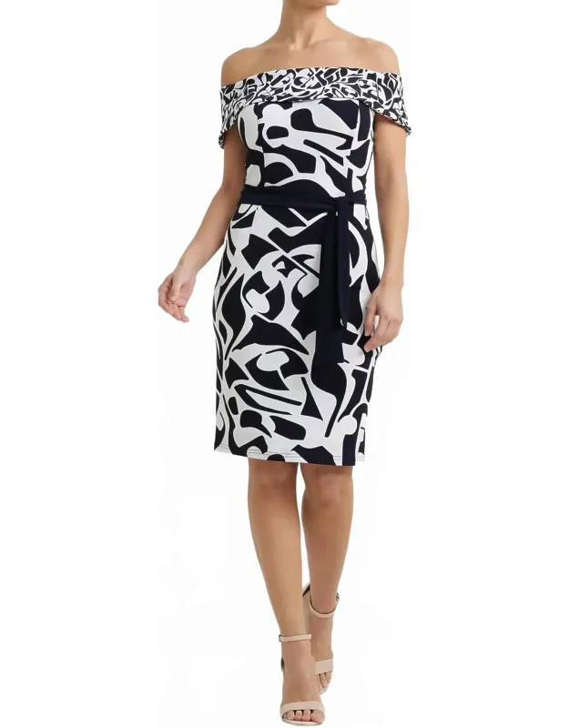 Off-shoulder Belted Bodycon Dress