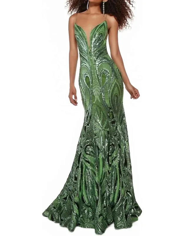 Plunging V-neck Mermaid Evening Dress