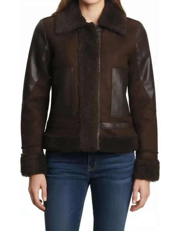 Long Sleeve Shearling Jacket With Pockets