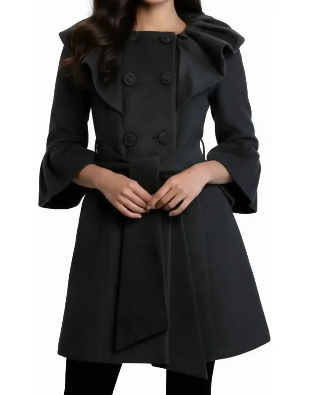 Pintuck Detailed Double Button Coat With Waist Tie