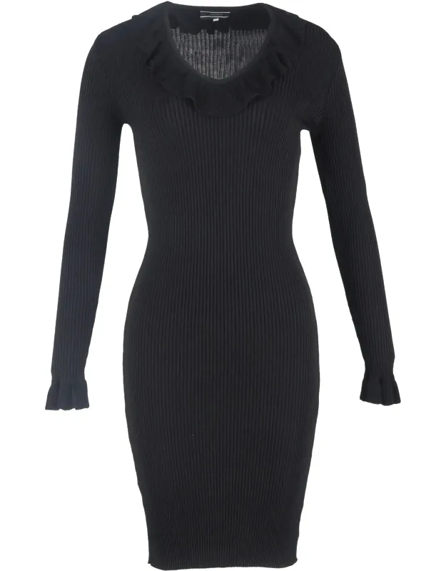 Ribbed Midi Dress With Ruffles