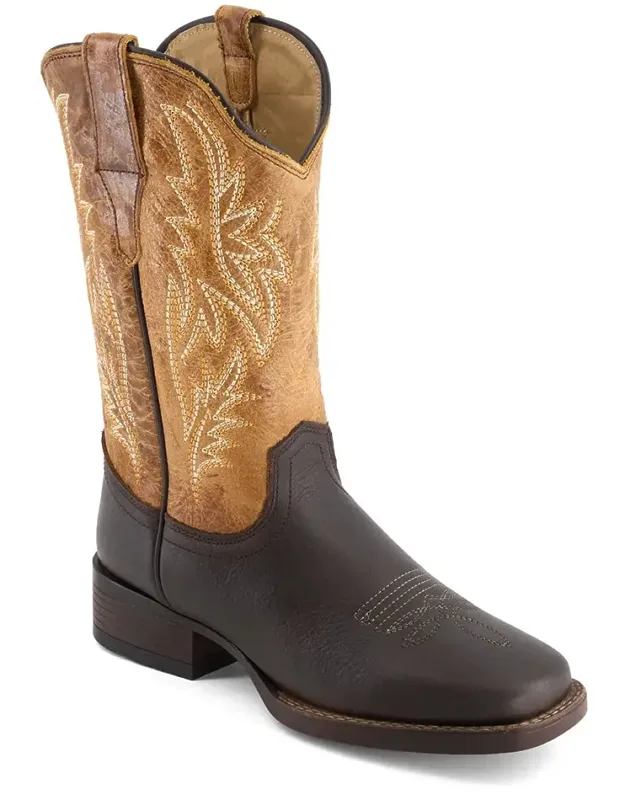Real Leather Square Toe Cowgirl Boots