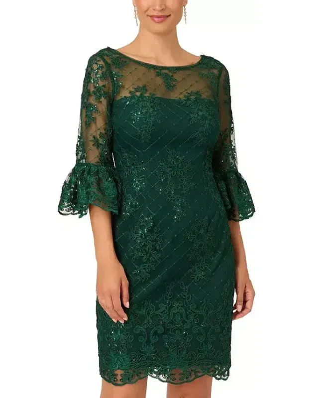 Sequin Bell Sleeve Sheath Cocktail Dress