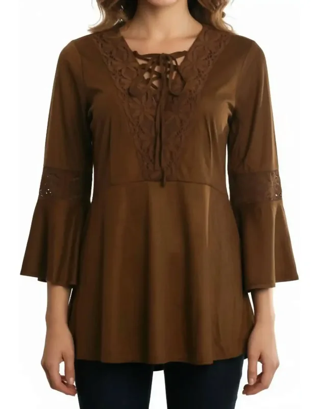 Lace Detail Faux Suede Top
