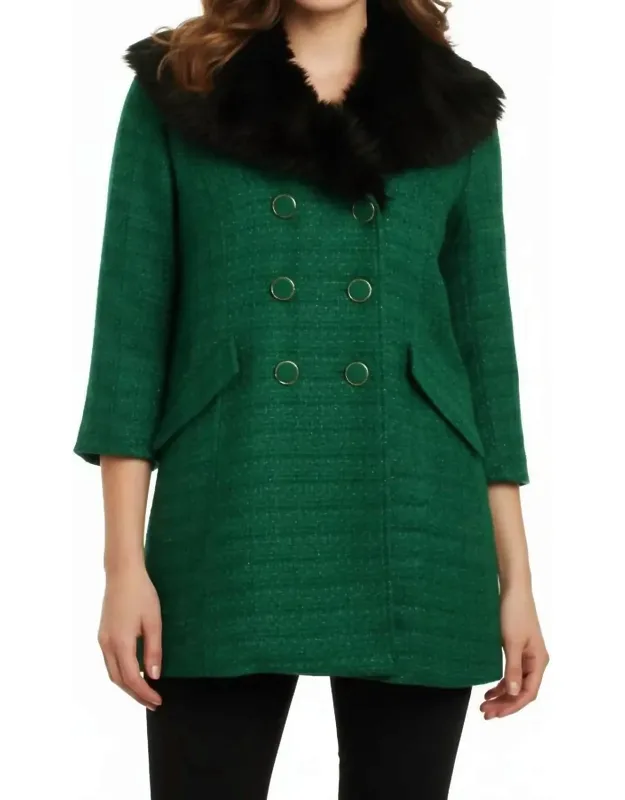 Double Breasted Coat With Faux Fur Collar