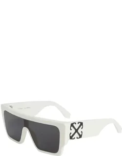 Sunglasses Shield Full Rim, White Frame And Dark Grey Lens