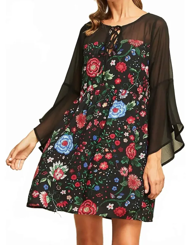 Floral Bell Sleeve Mini Dress