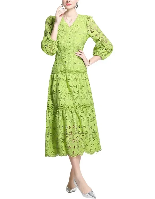Elaine Midi Dress - Luxurious Cotton-hemp Blend, Elegant Green Color
