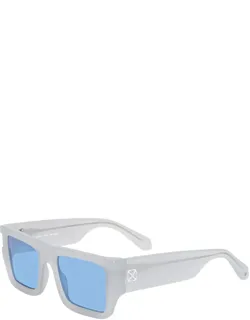 Sunglasses Square Full Rim, Shiny Grey Frame And Blue Lens