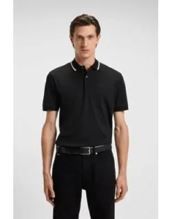 Striped-collar Slim-fit Polo Shirt In Cotton With Logo