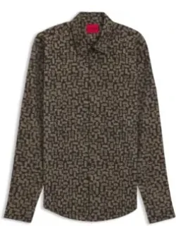 Printed Slim-fit Shirt In Cotton Poplin