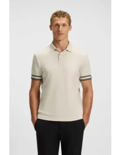 Stripe-cuff Polo Shirt In Interlock Cotton