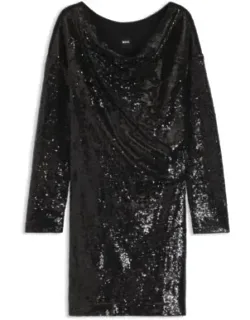 Sequin Dress With Draped Neckline