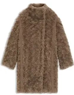 Concealed-closure Coat In Faux Fur