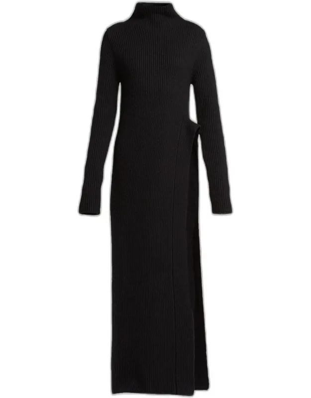 Asymmetric Wool Turtleneck Dress