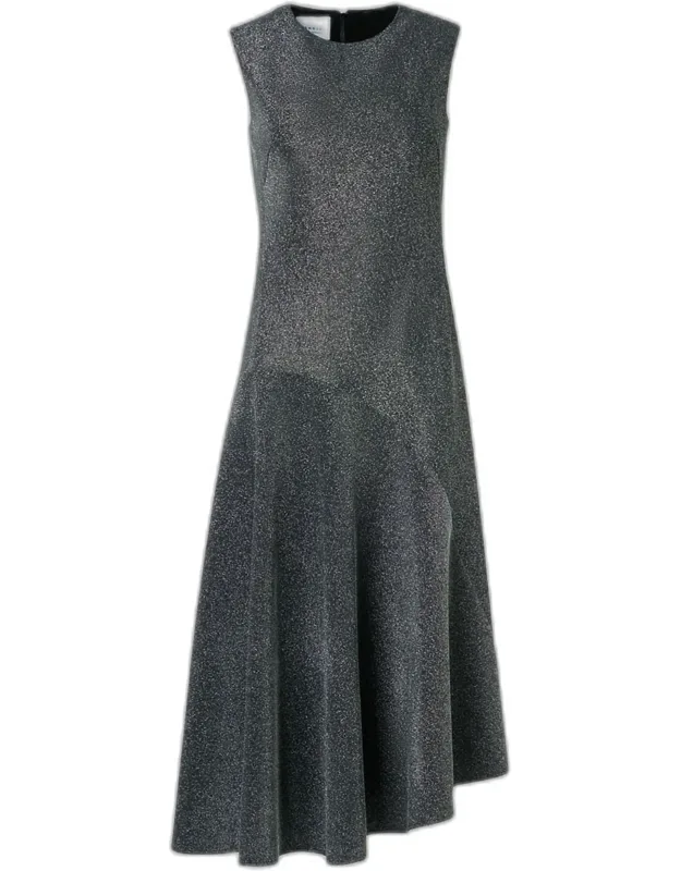 Metallic Jersey Asymmetric Midi Dress