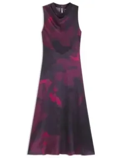 Draped-neckline Dress In Printed Silk