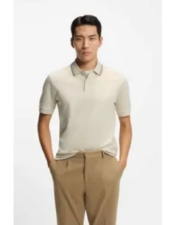 Striped-collar Slim-fit Polo Shirt In Cotton With Logo