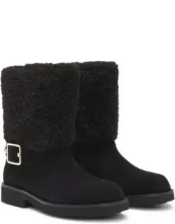 Suede Biker Boots With Faux-fur Trim