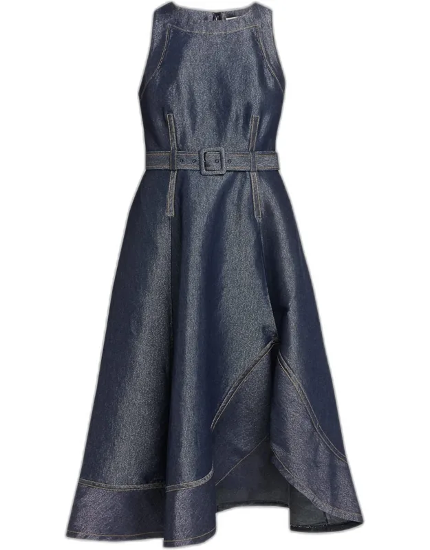 Zelda Sleeveless Glitter Denim Midi Dress