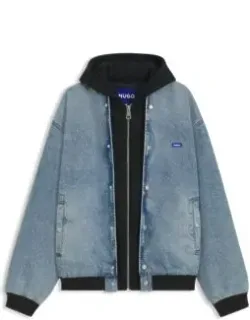 Denim Bomber Jacket With Jersey Layer