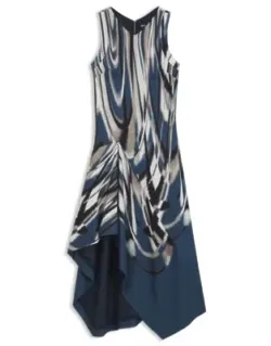 Asymmetric-hem Dress In Printed Twill