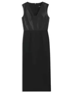 Leather-bodice Dress In Virgin Wool