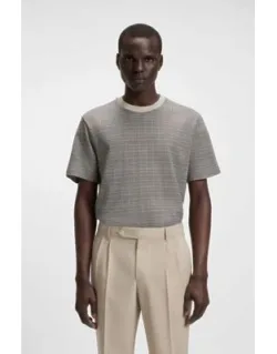 Grid-pattern T-shirt In Mercerised Cotton