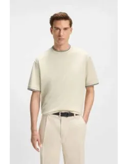 Striped-cuff T-shirt In Mercerised Cotton