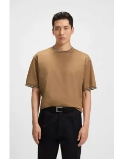 Striped-cuff T-shirt In Mercerised Cotton