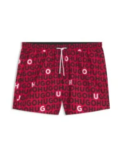 Drawcord Swim Shorts With Logo Print