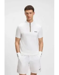 Stretch-mesh Slim-fit Polo Shirt With Zip Neck