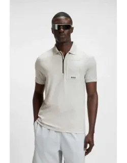 Zip-neck Polo Shirt In Moisture-wicking Fabric