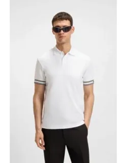 Stripe-cuff Polo Shirt In Interlock Cotton