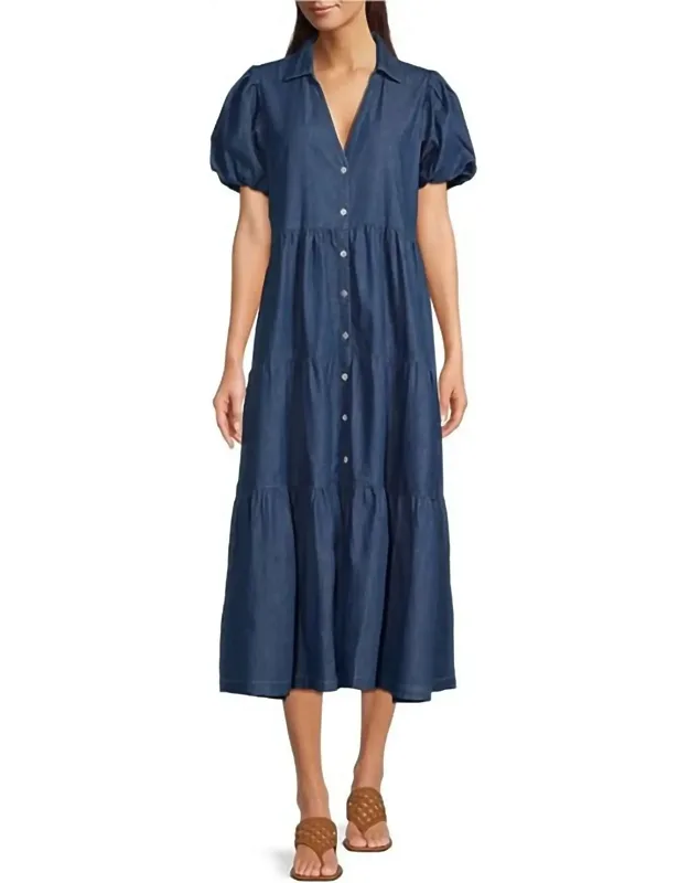 Puff Sleeve Tiered Denim Dress