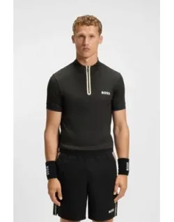 Stretch-mesh Slim-fit Polo Shirt With Zip Neck