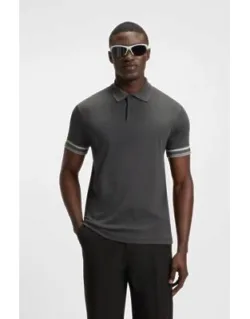 Stripe-cuff Polo Shirt In Interlock Cotton
