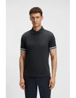 Stripe-cuff Polo Shirt In Interlock Cotton