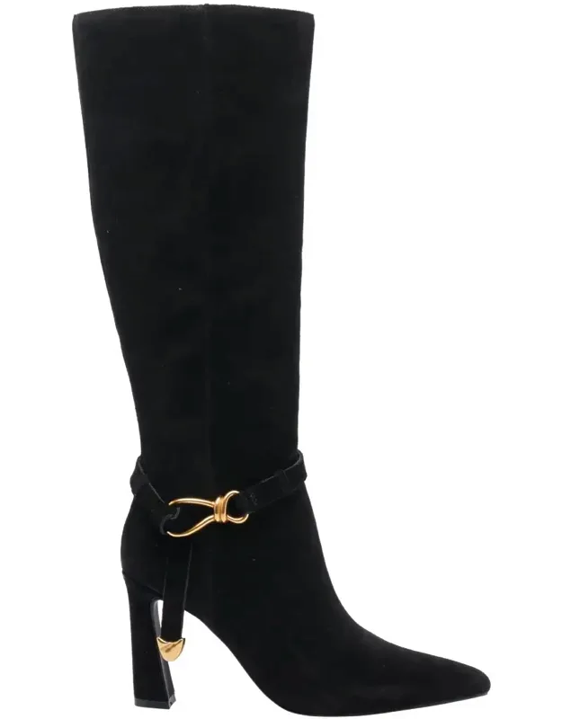 Sirrens Pumps Boots, Suede Upper, Lateral Knot Detail, Pointed Toe, Heel 9 Cm