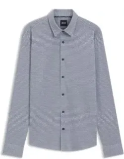 Printed Slim-fit Shirt In Italian Performance-stretch Jersey