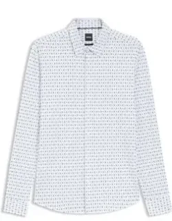 Printed Slim-fit Shirt In Italian Performance-stretch Jersey