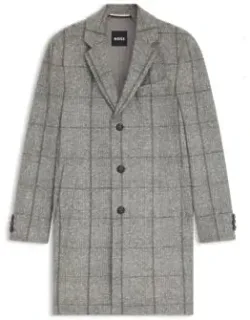 Plain-check Coat In A Slim Fit