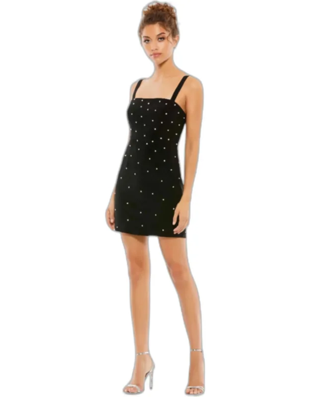 Sleeveless Rhinestone Encrusted Square Neck Mini Dress - Final Sale