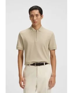 Zip-placket Polo Shirt In Structured Cotton