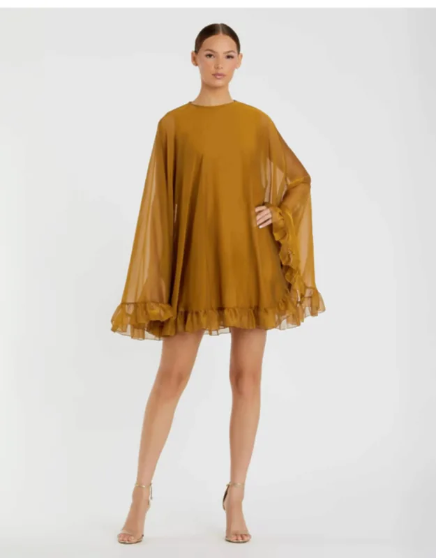 High Neck Ruffle Hem Cape Mini Dress