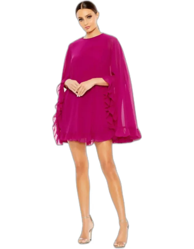 High Neck Ruffle Hem Cape Mini Dress