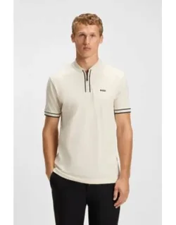 Zip-neck Polo Shirt In Stretch-cotton Piqué