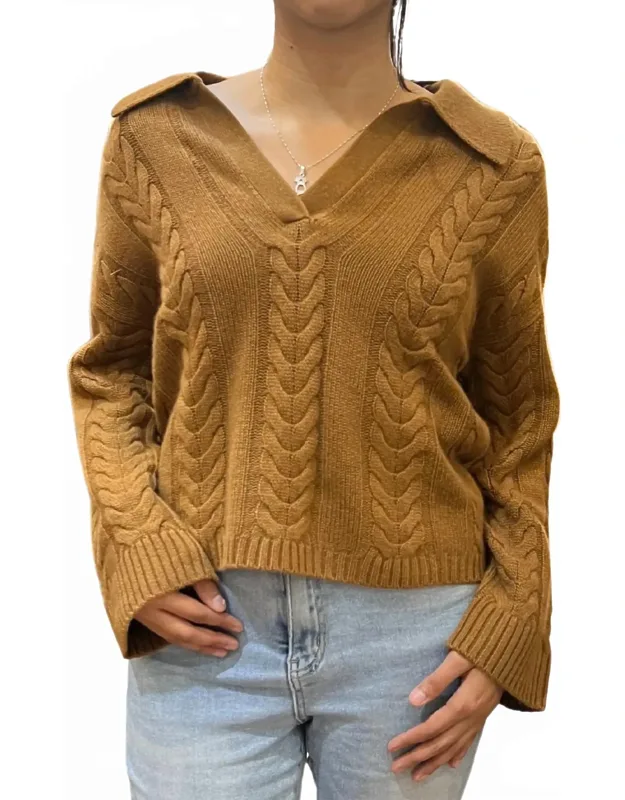 Cable Knit Polo Pullover Sweater